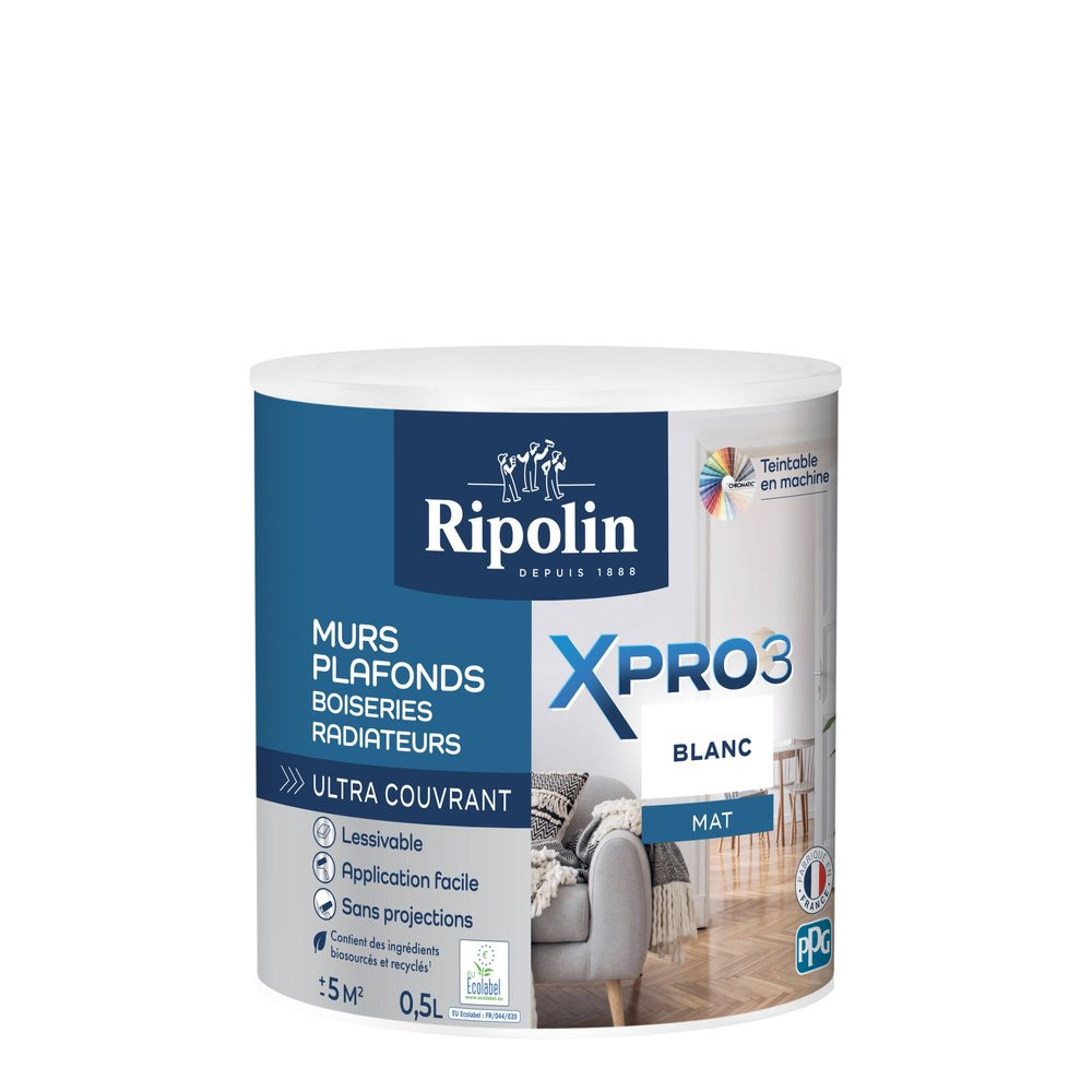Peinture mur blanc mat RIPOLIN Xpro3 0.5L