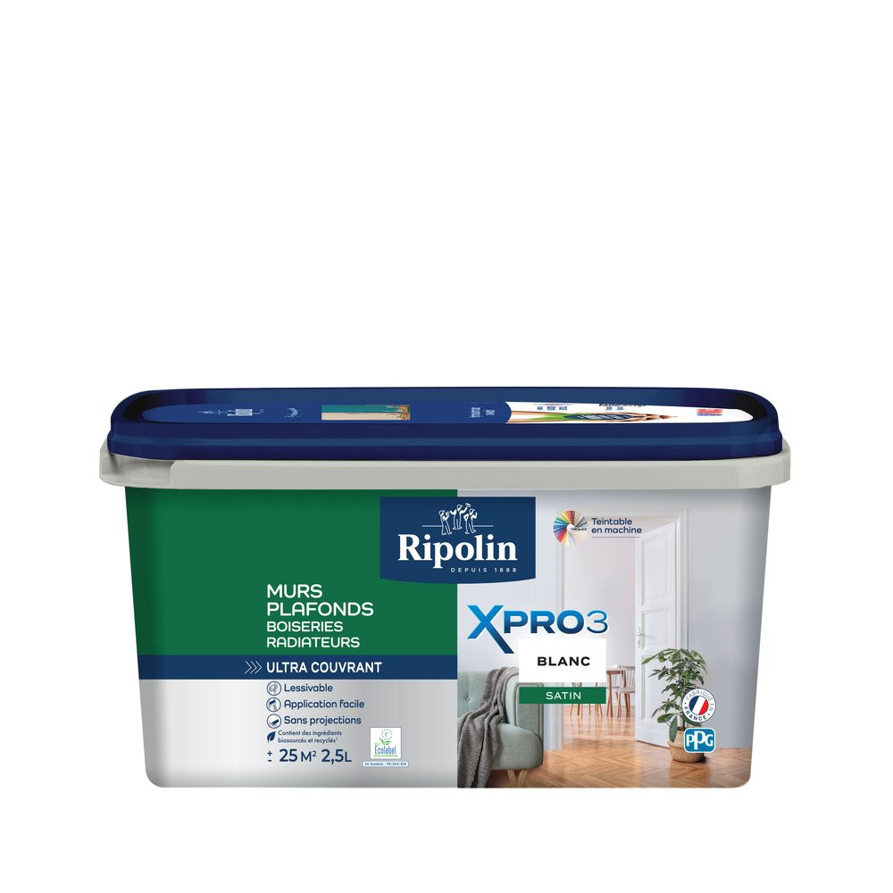 Peinture mur, plafond, boiserie blanc satin RIPOLIN Xpro3 2.5L