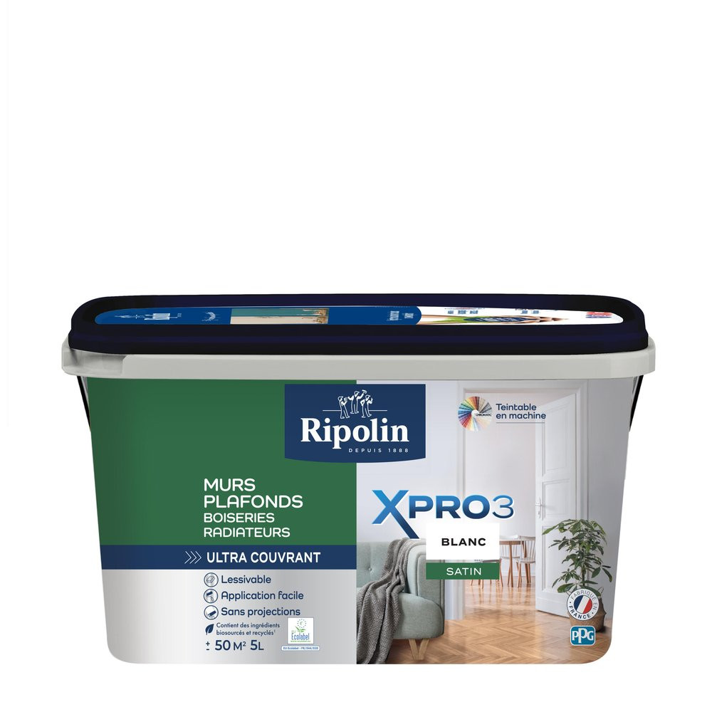 Peinture mur, plafond, boiserie blanc satin RIPOLIN Xpro3 5L