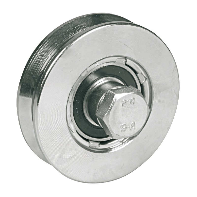Roue à gorge en V diamètre 120 x 32 mm vis 14 x 70 mm AVL 916120Y/2
