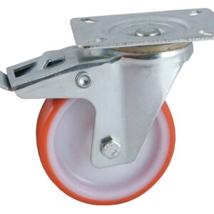 Roulette D160 mm polyuréthane rouge platine pivotante avec frein AVL 504845O