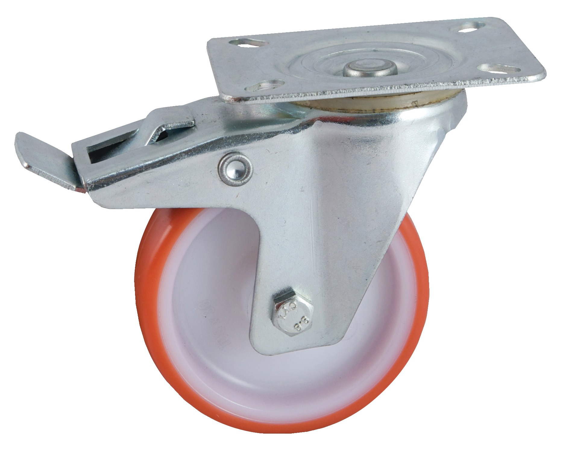 Roulette D160 mm polyuréthane rouge platine pivotante avec frein AVL 504845O