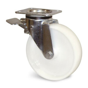 Roulette polyamide blanc à platine pivotante avec frein diamètre 100 mm GUITEL HERVIEU 74945