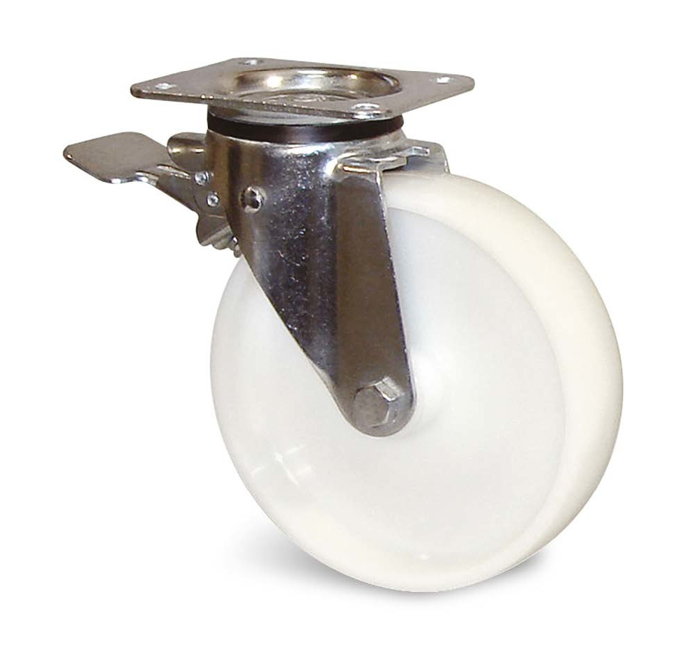 Roulette polyamide blanc à platine pivotante avec frein diamètre 100 mm GUITEL HERVIEU 74945