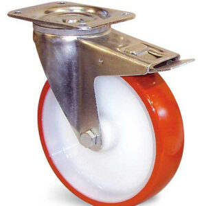 Roulette polyuréthane corps polyamide rouge à platine pivotante + frein D 125 mm GUITEL HERVIEU EP4BD125-28R