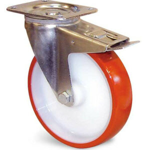 Roulette polyuréthane rouge à platine pivotante + frein D 150 mm GUITEL HERVIEU EP5BD150-28L