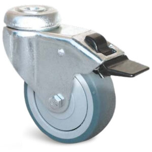 Roulette Uniroll caoutchouc grise à trou central pivotante + frein 125 mm GUITEL HERVIEU 13922