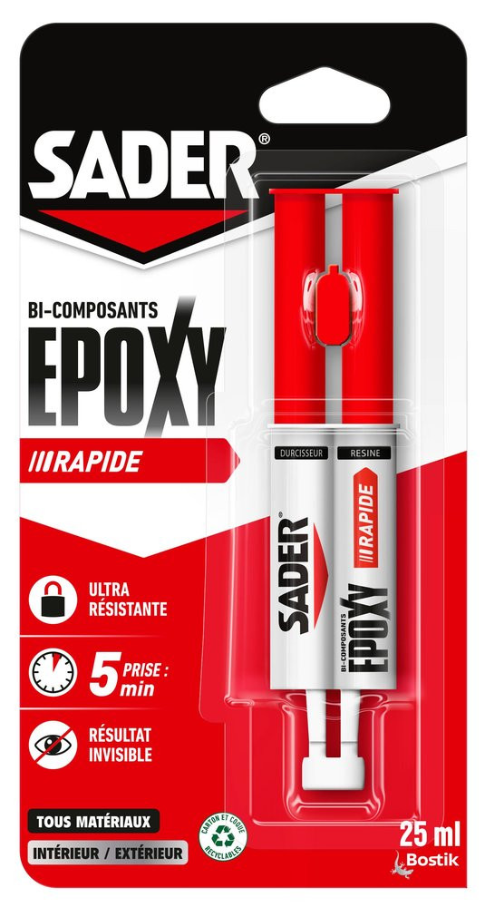 Colle de reparation epoxy bi-composant sader rapide seringue 25ml