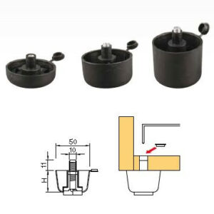 Glissière pour pied de meuble avec rectification hauteur 42mm noir