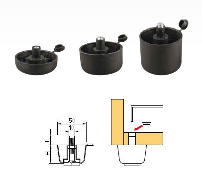 Glissière pour pied de meuble avec rectification hauteur 42mm noir