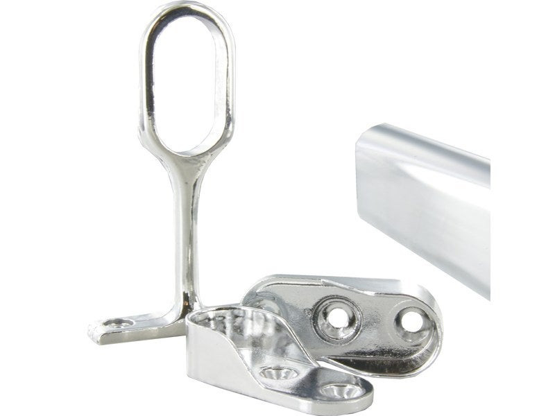 Kit barre de penderie et supports chromé 1 M Diam.30 x 15 mm ovale