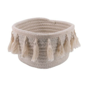 Panier Boheme en coton, H.11 x L.16 x P.16 cm blanc
