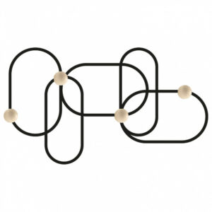Patère à visser, 4 têtes, noir/bois, Anna