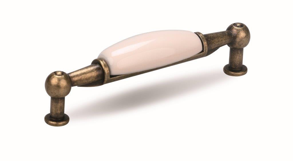 Poignée de meuble Sara 96 or étoilé/blanc porcelaine + vis