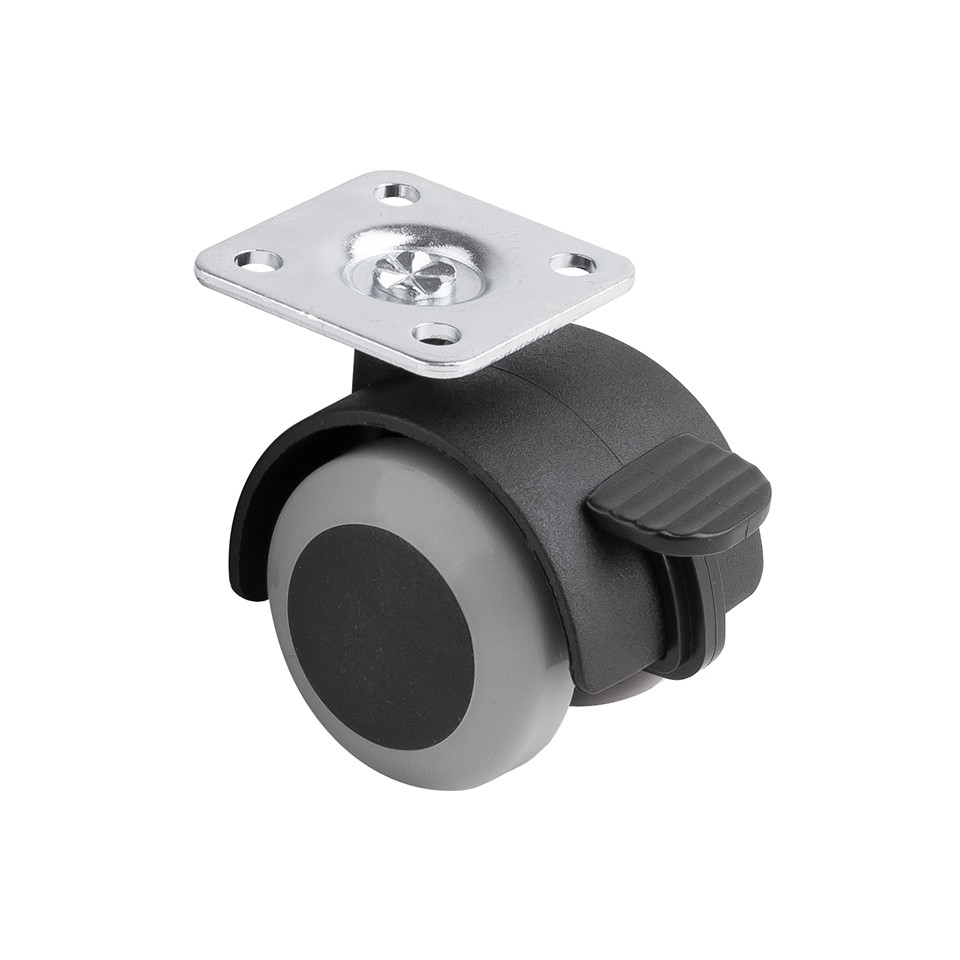 Roulette de meuble a bande souple O40mm avec platine et frein gris