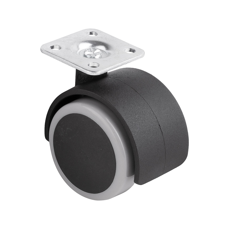 Roulette de meuble avec bandage souple diametre 50mm avec plaque gris
