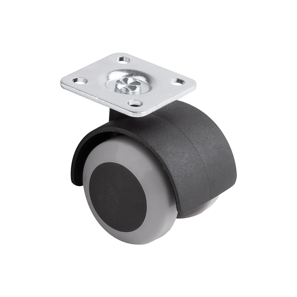 Roulette de meuble avec bandage souple O40mm avec platine gris