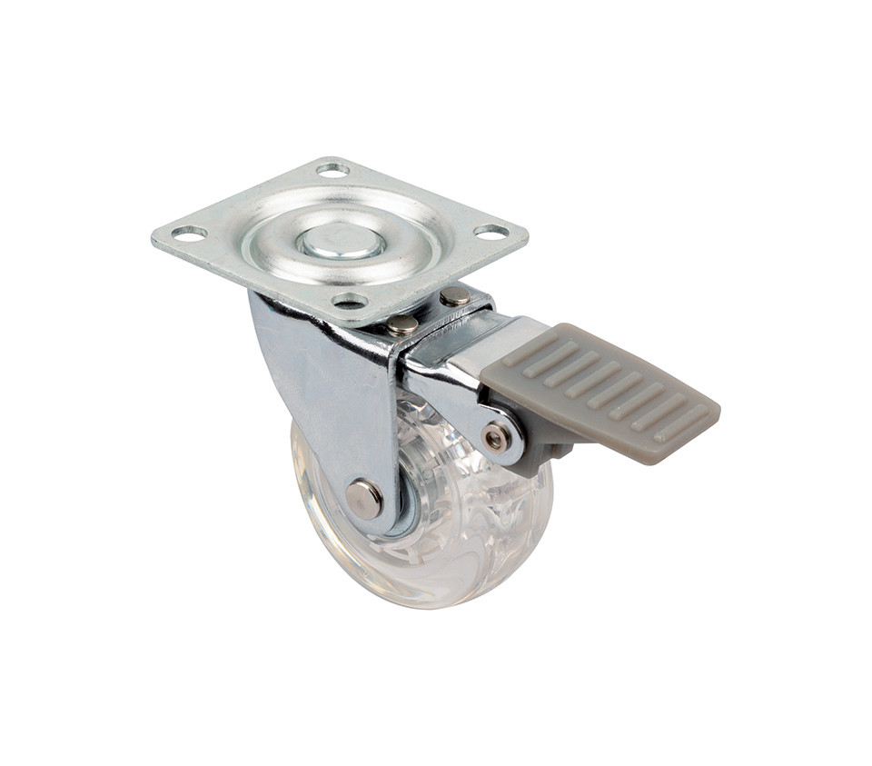 Roulette de meuble TOP-E o50mm transparent clair avec frein