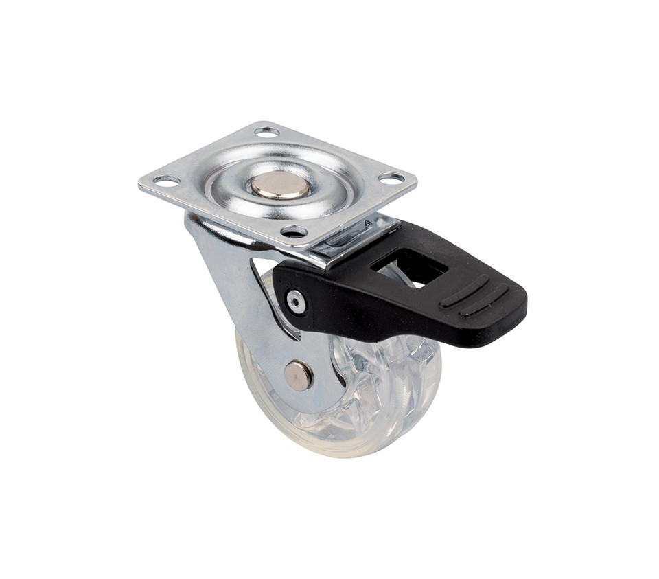 Roulette de meuble TOP O 50 mm transparente avec frein