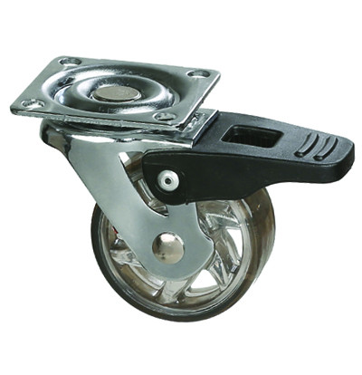 Roulette de meuble TOP O 50mm transparent foncé avec frein