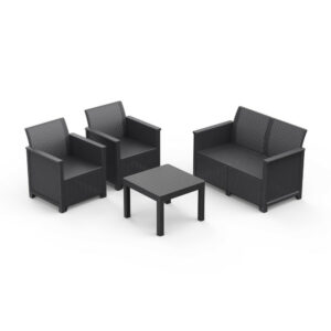 Salon bas de jardin Emma en polypropylène noir, 4 personnes