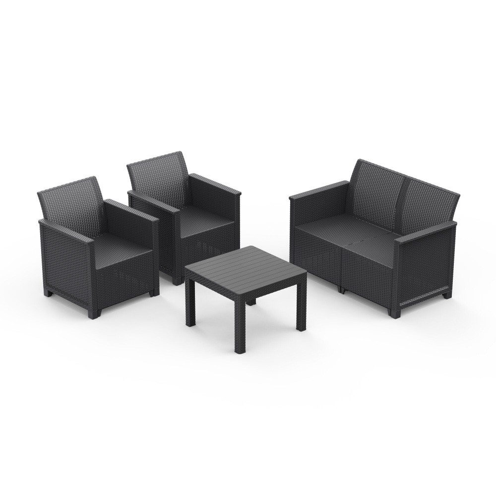 Salon bas de jardin Emma en polypropylène noir, 4 personnes