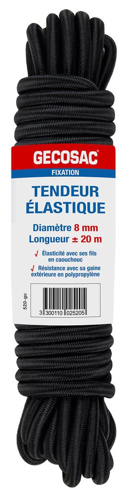 Tendeur Elastique 8mm longueur 10 mètres, noir