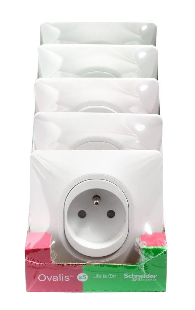 Lot de 5 prises avec terre complet Ovalis, SCHNEIDER ELECTRIC, blanc