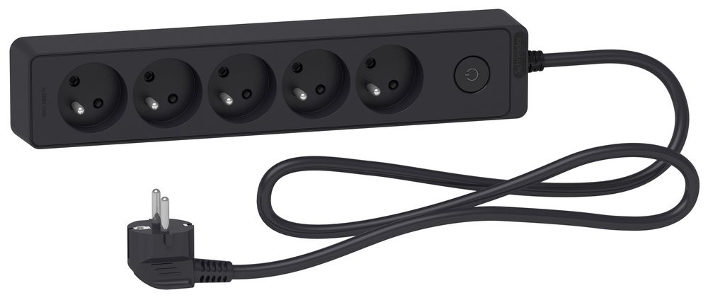 Multiprise filaire 5 prises 1.5m, SCHNEIDER ELECTRIC, noir