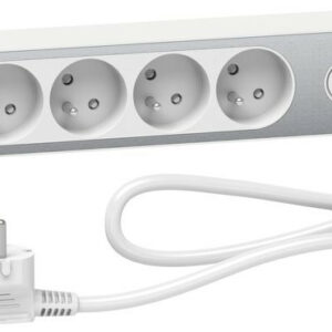 Multiprise filaire 5 prises + 2 usb 1.5m, SCHNEIDER ELECTRIC, blanc / aluminium