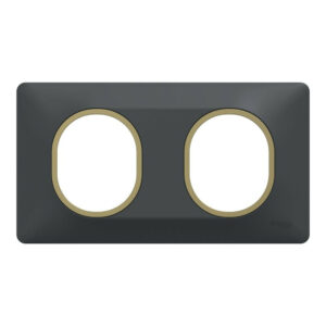 Plaque double Ovalis, SCHNEIDER ELECTRIC, anthracite bague effet laiton