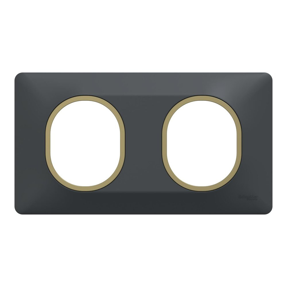Plaque double Ovalis, SCHNEIDER ELECTRIC, anthracite bague effet laiton