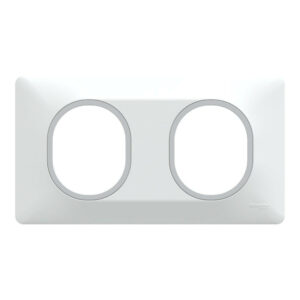 Plaque double Ovalis, SCHNEIDER ELECTRIC, blanc bague effet argent chromé