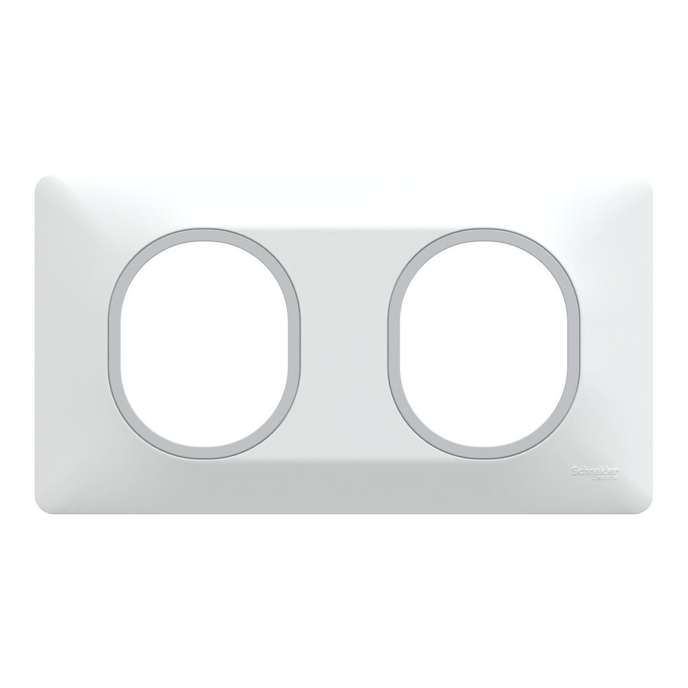 Plaque double Ovalis, SCHNEIDER ELECTRIC, blanc bague effet argent chromé
