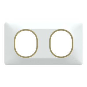 Plaque double Ovalis, SCHNEIDER ELECTRIC, blanc bague effet laiton