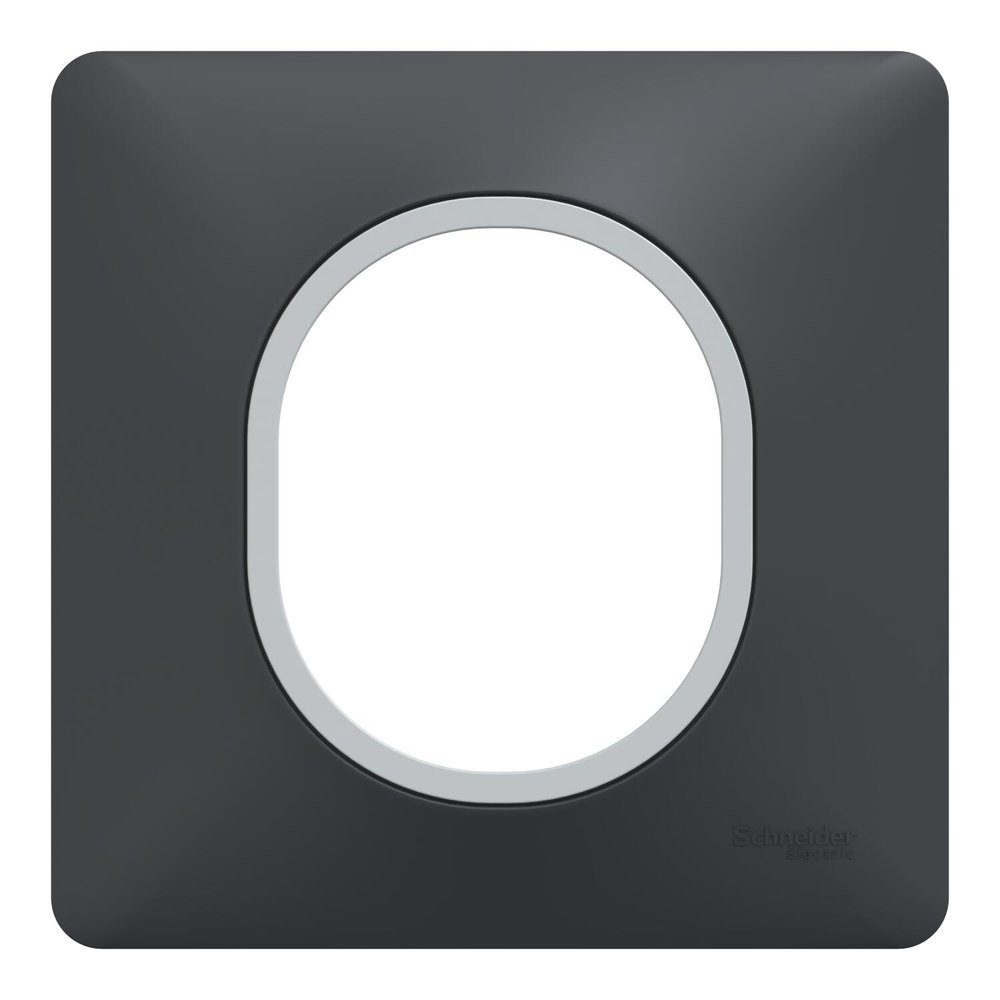Plaque simple Ovalis, SCHNEIDER ELECTRIC, anthracite bague effet argent chromé