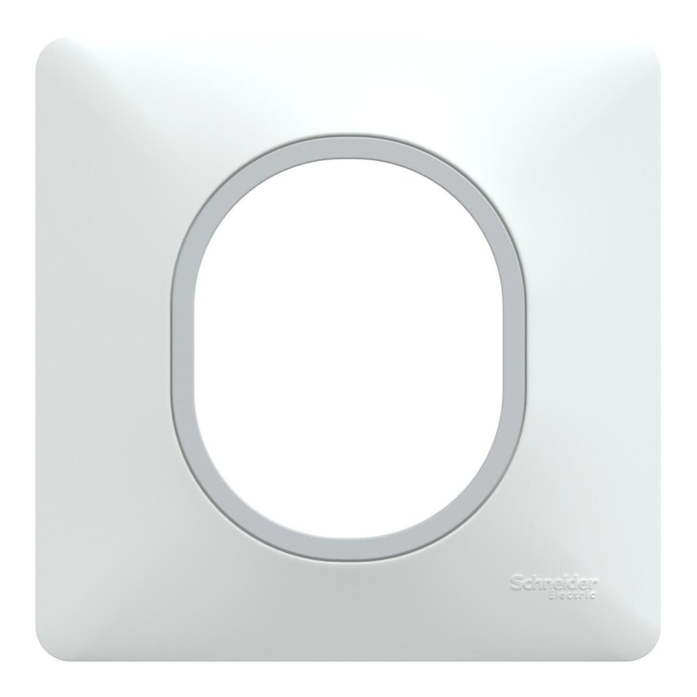 Plaque simple Ovalis, SCHNEIDER ELECTRIC, blanc bague effet argent chromé