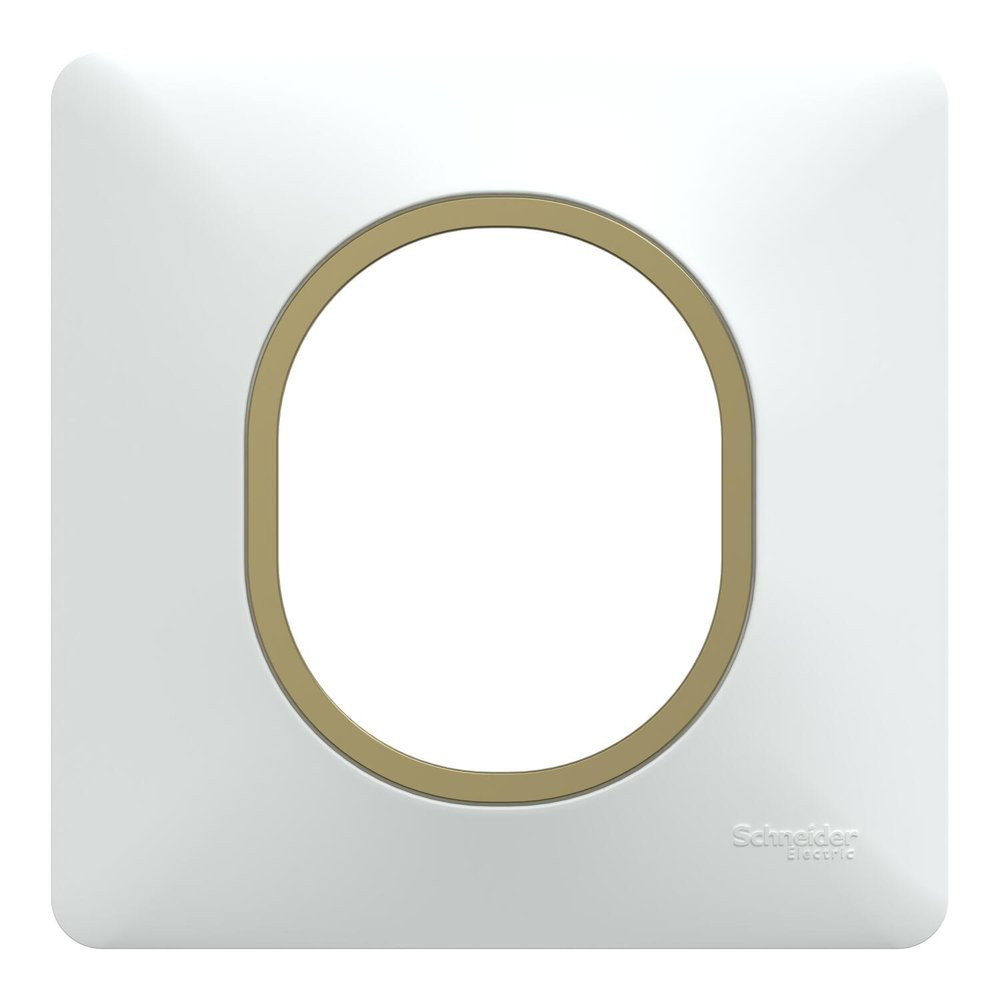 Plaque simple Ovalis, SCHNEIDER ELECTRIC, blanc bague effet laiton