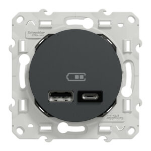Prise chargeur double usb A+C 12W à assembler Odace, SCHNEIDER ELECTRIC, anthracite