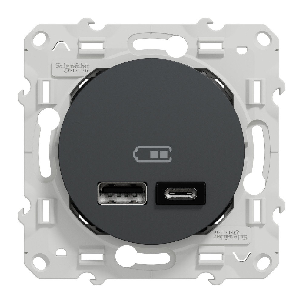 Prise chargeur double usb A+C 12W à assembler Odace, SCHNEIDER ELECTRIC, anthracite