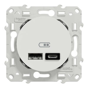 Prise chargeur double usb A+C 12W à assembler Odace, SCHNEIDER ELECTRIC, blanc