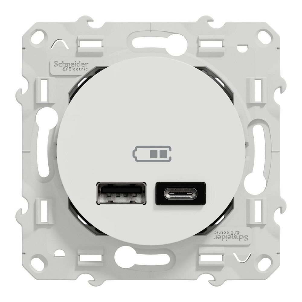 Prise chargeur double usb A+C 12W à assembler Odace, SCHNEIDER ELECTRIC, blanc