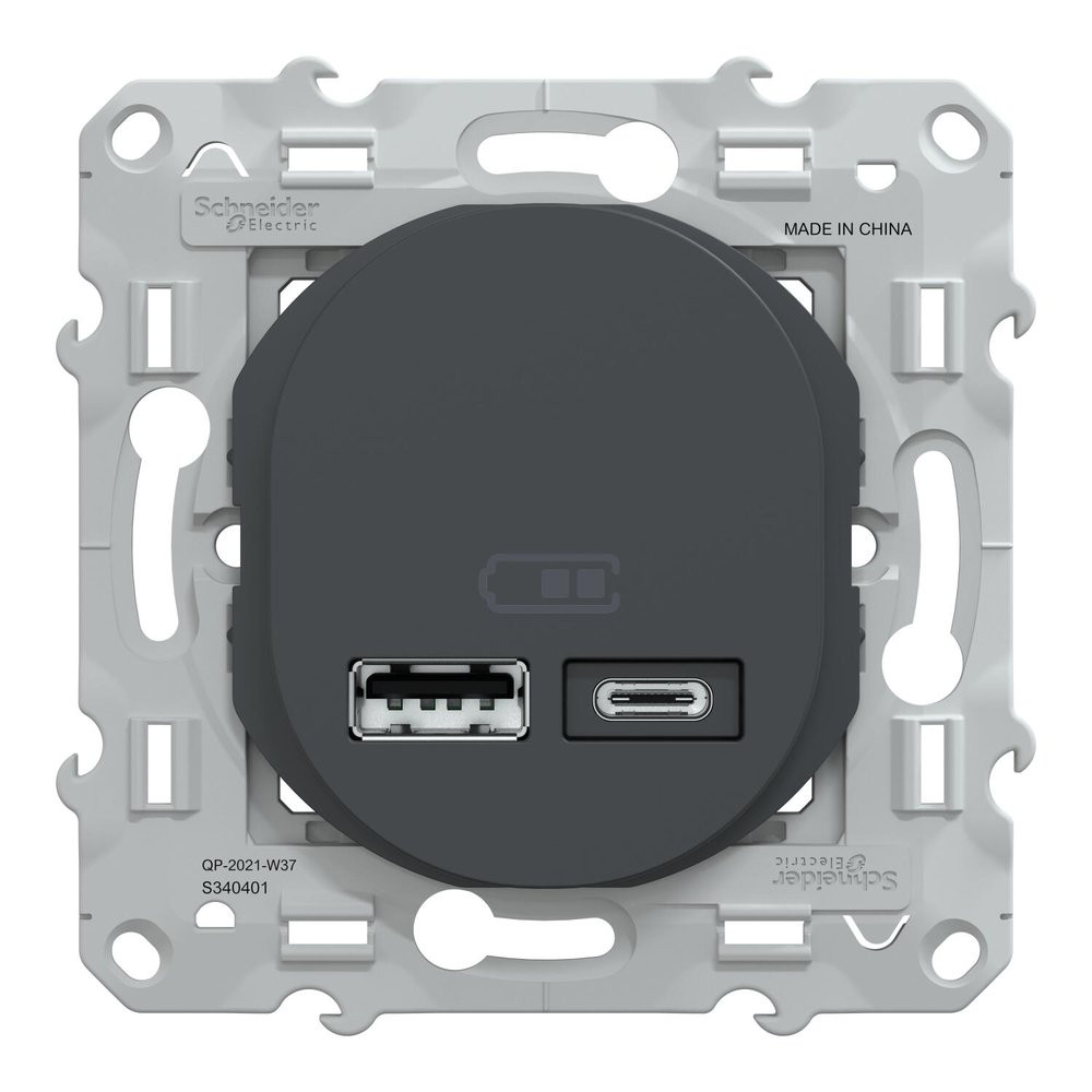 Prise chargeur usb A+C 12W à assembler Ovalis, SCHNEIDER ELECTRIC, anthracite