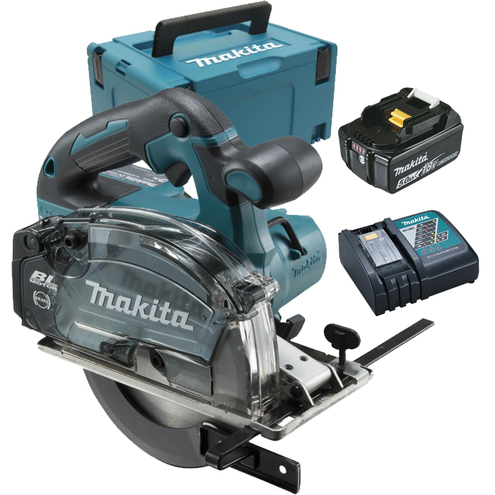 Scie circulaire à métaux 18 V + 2 batteries 5 Ah + chargeur + coffret MAKPAC MAKITA DCS553RTJ