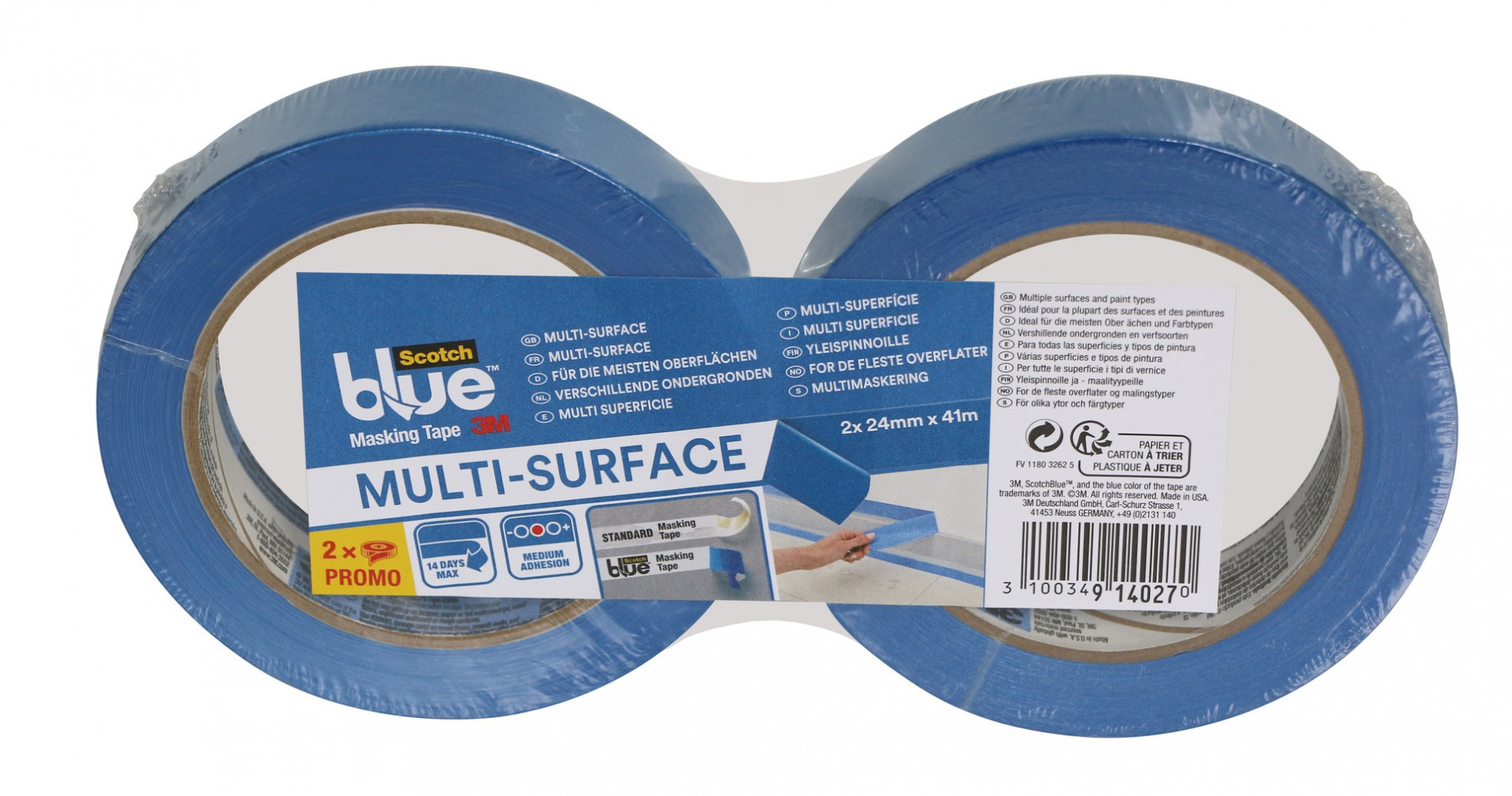 Lot de 2 rubans de masquage SCOTCH l.24 mm x L.41 m Multi-Surfaces