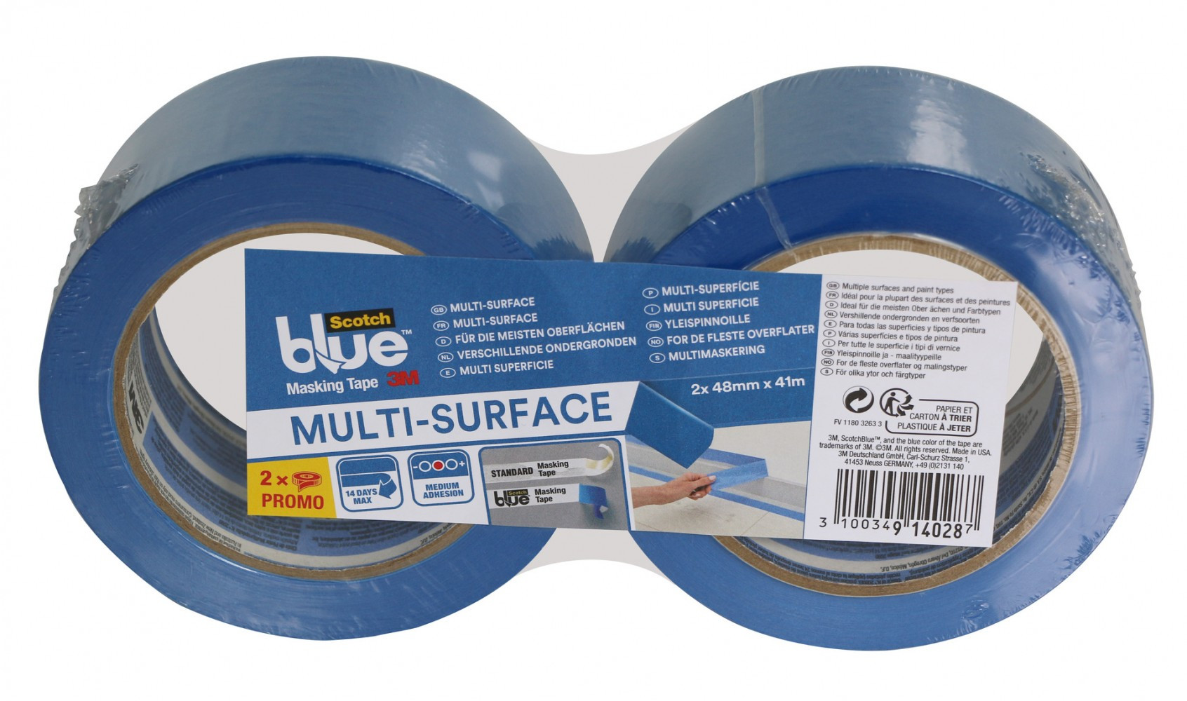Lot de 2 rubans de masquage SCOTCH l.48 mm x L.41 m Multi-Surfaces