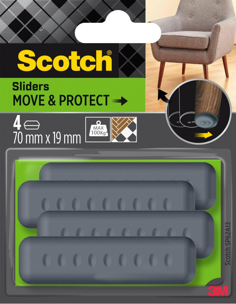 Lot de 4 patins de pied de meuble en polypropylène adhésif SCOTCH l.19 x 70 mm