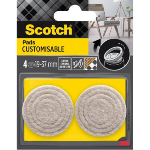 Lot de 4 patins feutre customisable prédécoupés, SCOTCH, 37 31 25 et 19 mm, beige