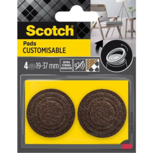Lot de 4 patins feutre customisable prédécoupés, SCOTCH, 37 31 25 et 19 mm, marron