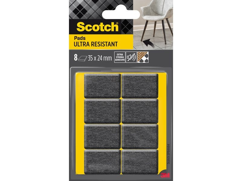 Lot de 8 patins feutre adhésif, SCOTCH, 35 x 24 mm, gris